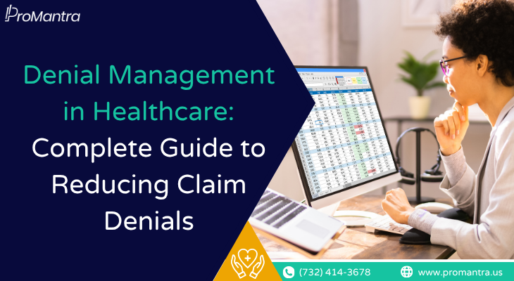 Denial management in healthcare dashboard showing claim denial analysis and revenue cycle optimization for reducing insurance claim denials.