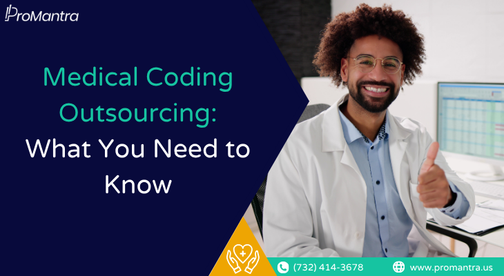 Medical coding outsourcing banner showing a smiling healthcare professional