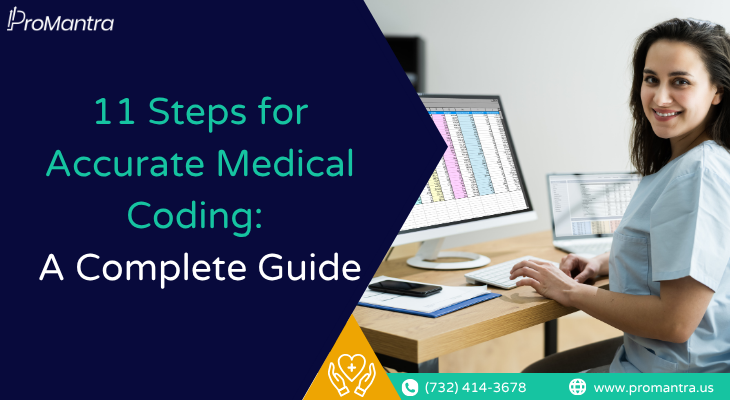 Healthcare coder using accurate medical coding software on dual monitors at ProMantra