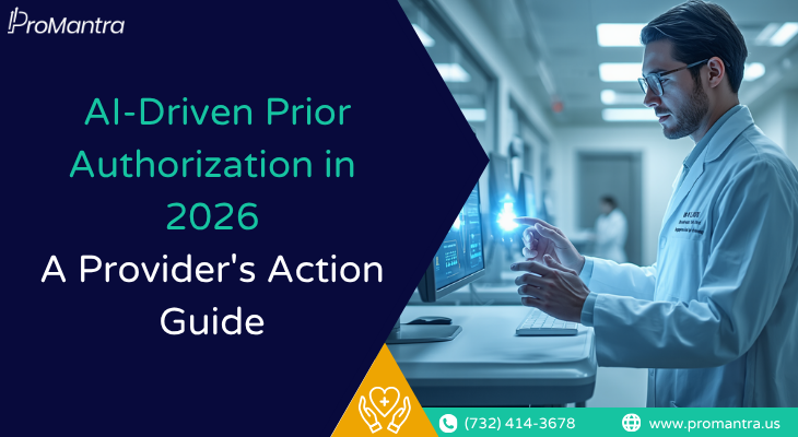 A provider reviewing AI-driven prior authorization workflows on a digital screen in a clinical setting
