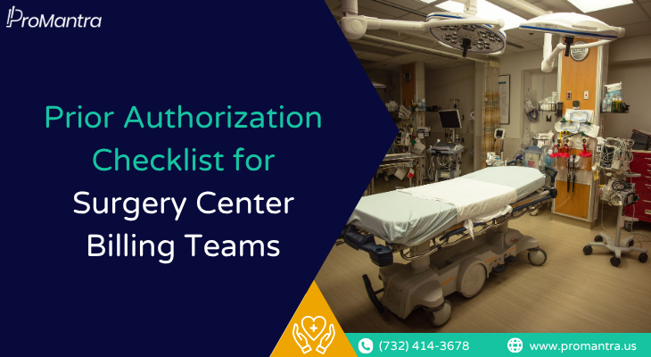 A surgery center operating room with a procedure table and overhead surgical lights illustrating the environment where prior authorization checklist practices protect ASC billing teams from claim denials.