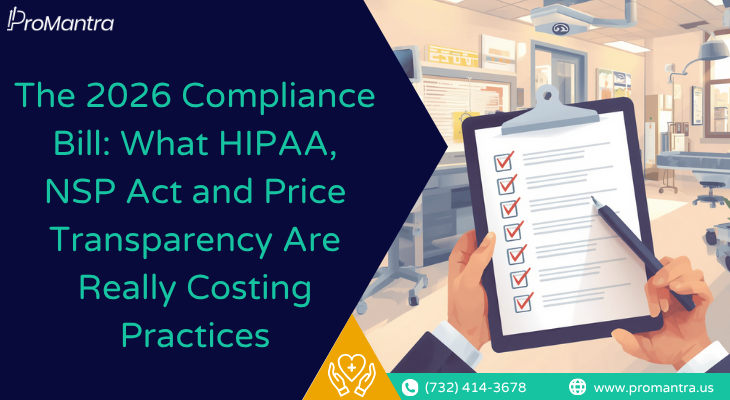 Healthcare compliance checklist representing HIPAA, No Surprises Act, and Price Transparency costs for medical practices in 2026