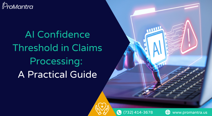 AI confidence threshold claims processing shown through digital hand and warning icon