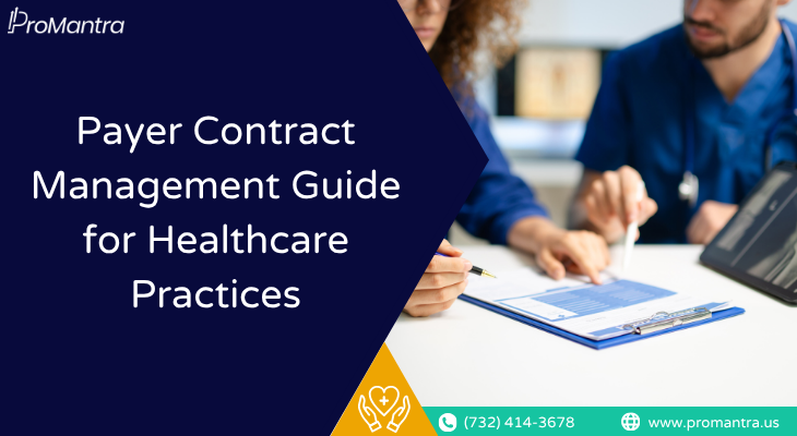 Payer contract management guide illustrated by healthcare staff reviewing contract documents
