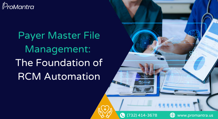 Payer master file management illustrated by healthcare team using connected data screens